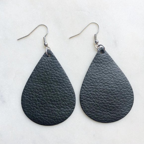 NEW Leather Teardrop Earrings Black Red Glitter Sparkly Green Brown - Picture 2 of 6